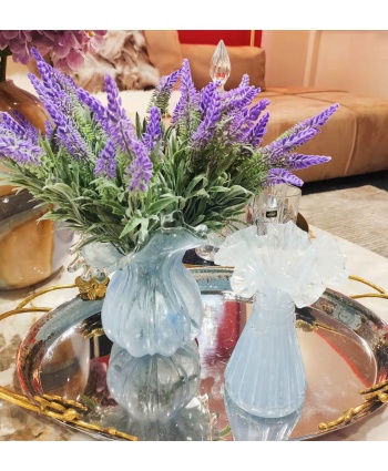 北欧珍珠波浪水蓝花瓣花瓶